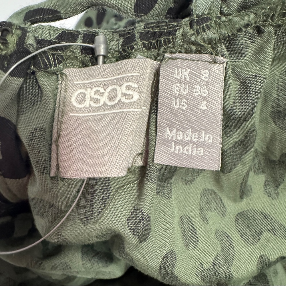 ASOS Green Leopard Print Puff Sleeve Midi Dress Size 4 NWT - Picture 7 of 9